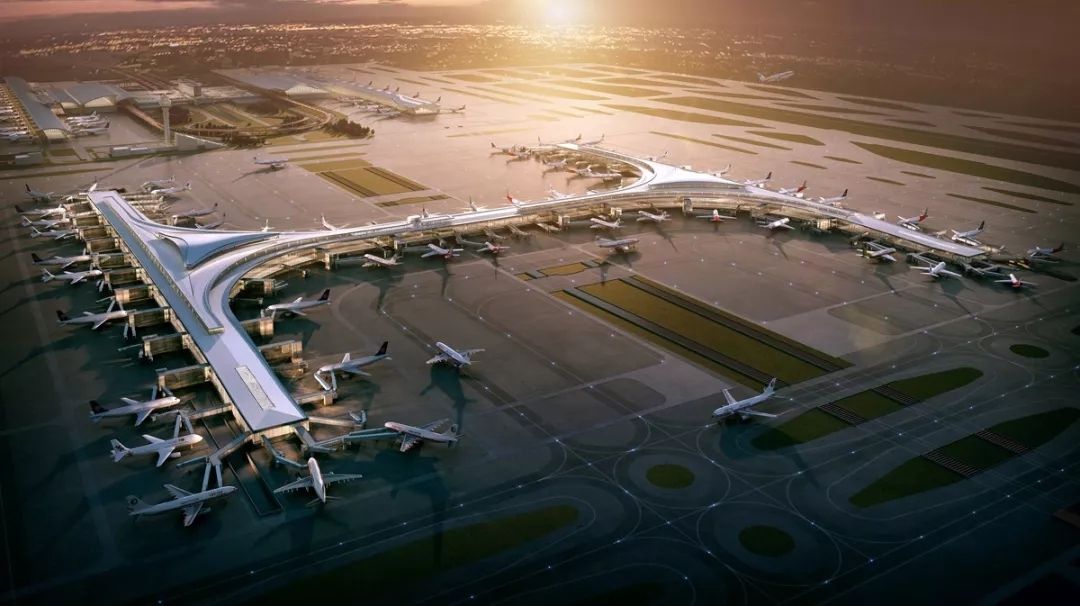 图:最新开通的浦东国际机场卫星厅鸟瞰效果图,图片来源:上海机场