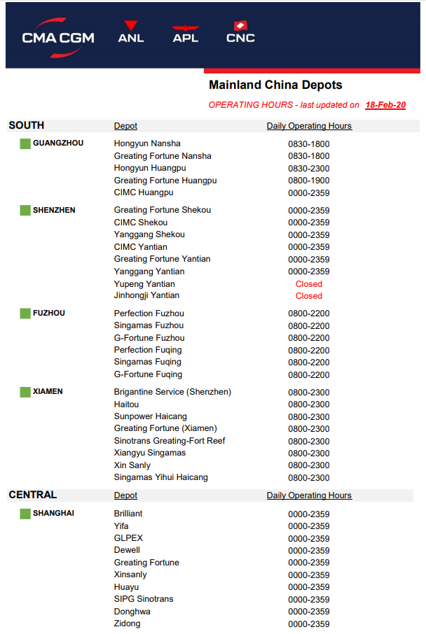 海运价格-CMA更新疫情期间仓库状态及柜台服务情况（附图）