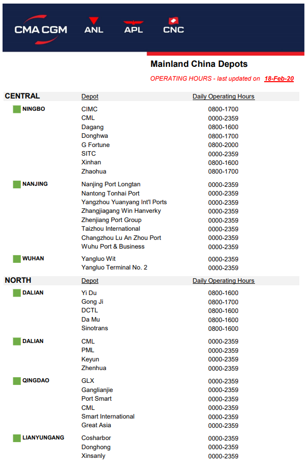 海运价格-CMA更新疫情期间仓库状态及柜台服务情况（附图）